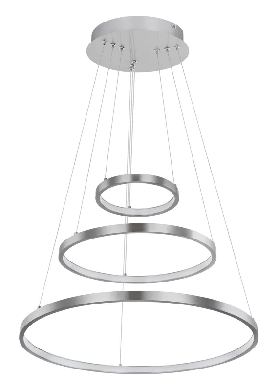 Ralph Ø50 Nikkel Taklampe Fra Globo Lighting - Designad med tre ringar och en h&ouml;jd p&aring; 120 cm, ger den ett unikt och stilrent uttryck.
