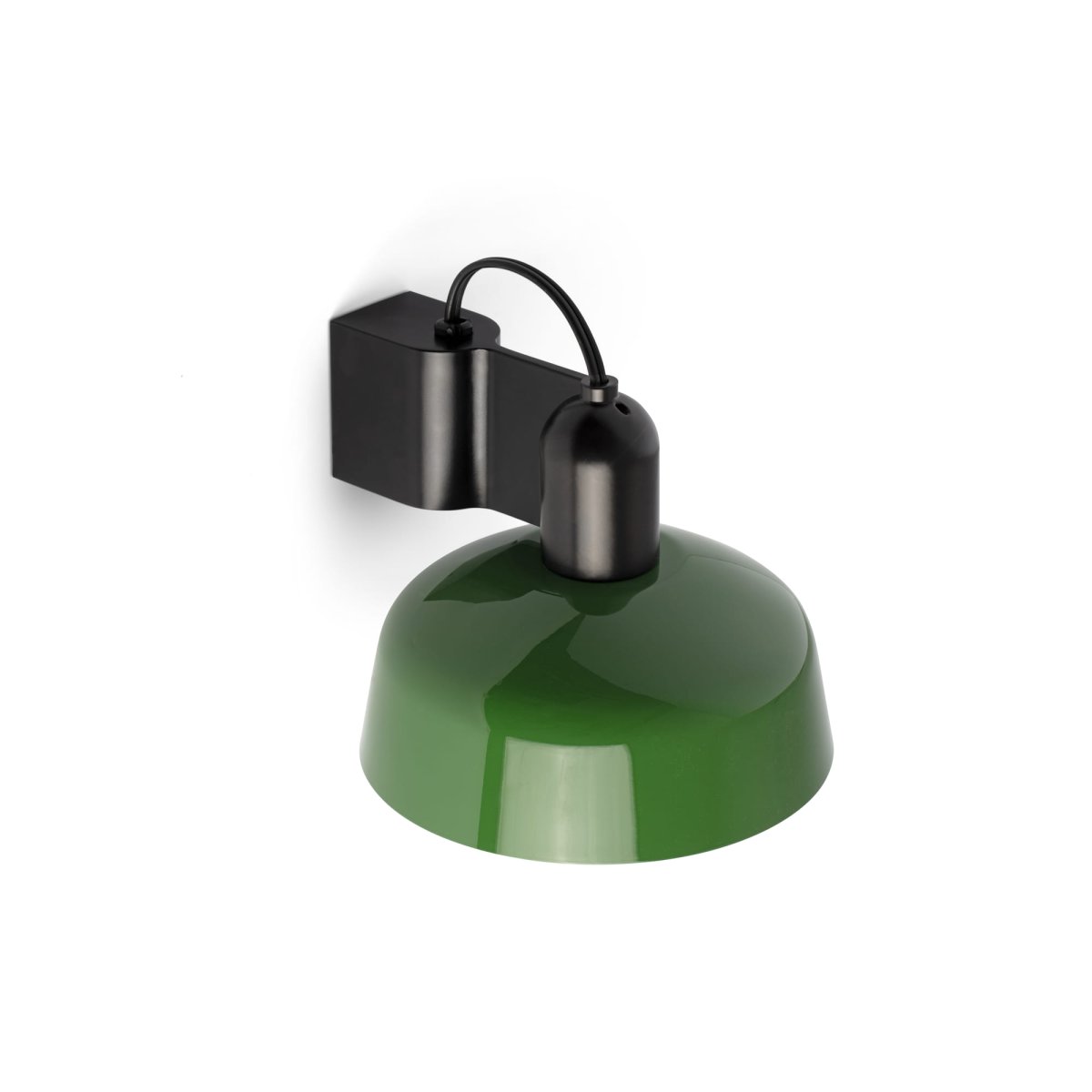 Tatawin Ø18 Grønn vegglampe Fra Faro Barcelona - Tatawin er en vegglampe med svart struktur og en gr&oslash;nn metallskjerm som gir et fokusert lys.