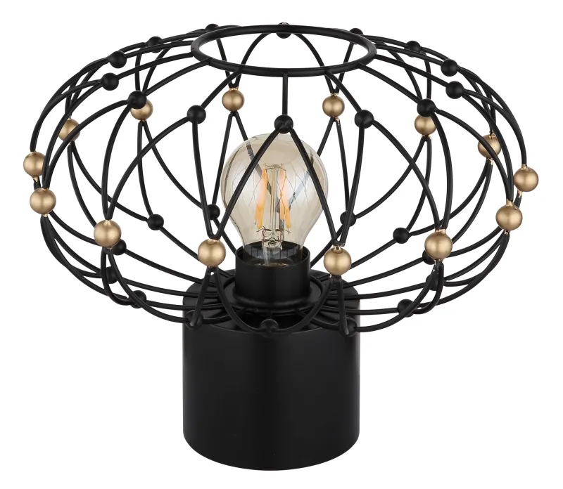 Greys 25cm Svart bordlampe Fra Globo Lighting - Den runda metallsk&auml;rmen i mattsvart med dekorativa guldf&auml;rgade detaljer ger lampan ett sofistikerat uttryck och blir ett stilfullt inslag i hemmet.