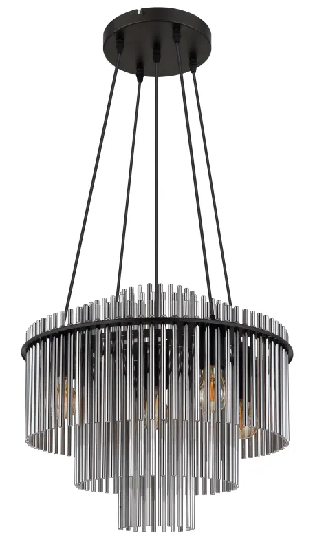 Gorley Ø50 Røykfarget Taklampe Fra Globo Lighting - Med sin runda form och sk&auml;rm av r&ouml;kf&auml;rgade glasstavar skapar den en sofistikerad ljusbild och en st&auml;mningsfull atmosf&auml;r.