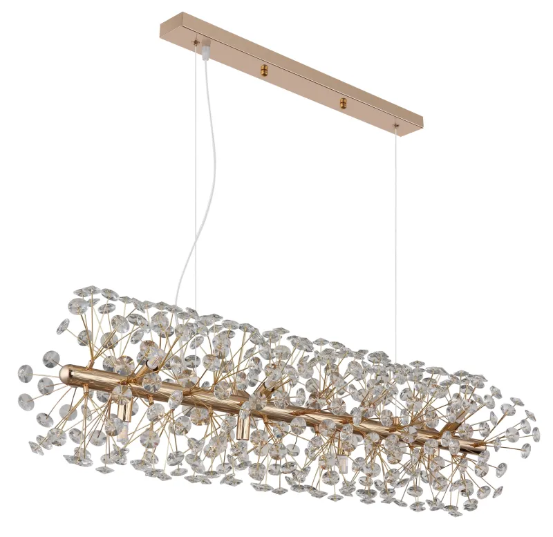Katrina 90cm Gull krystall Fra Globo Lighting - Katrina er en elegant rektangulær krystalllysekrone i gyllent metall med glitrende K9-krystaller som skaper en sofistikert og luksuriøs atmosfære i hjemmet ditt.