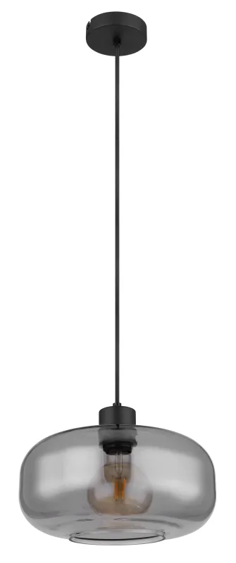 Giuseppe Ø28 Røykfarget Taklampe Fra Globo Lighting - Lampan &auml;r tillverkad av svart metall och har en vackert formad r&ouml;kf&auml;rgad glassk&auml;rm.