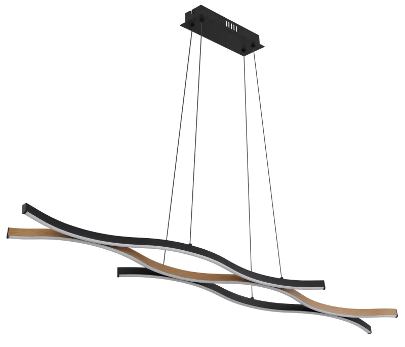 Geronimo 108cm Natur Taklampe Fra Globo Lighting - Den mattsvarta metall- och aluminiumstommen, kompletterad med tr&auml;liknande dekorationer och en opalf&auml;rgad plastsk&auml;rm, ger en stilren och harmonisk estetik.