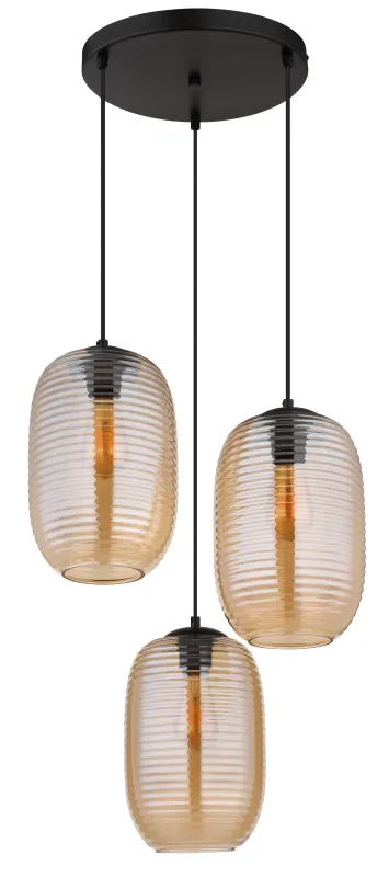 Jefrey Ø47 Rav Taklampe Fra Globo Lighting - Denna eleganta taklampa har en rund form och &auml;r utrustad med tre rundade glaskupor i varm b&auml;rnstensf&auml;rg.