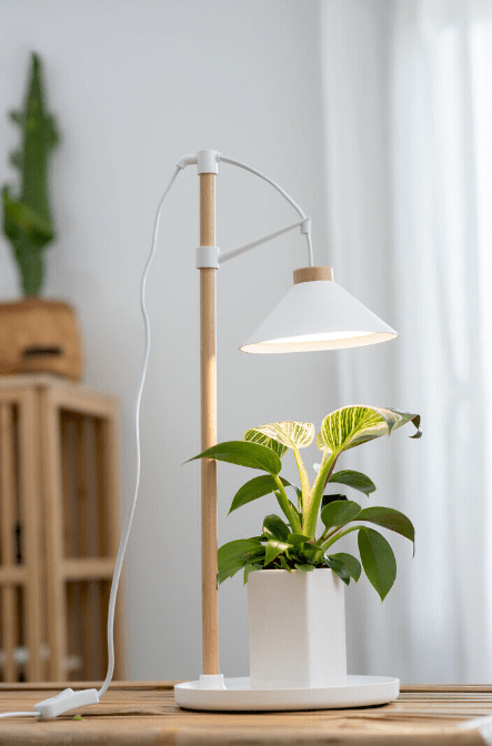 Vekstlampe Lily Hvit Fra Airam - Armaturet har innebygget automatisk timer, n&aring;r lyset er p&aring; i 16 timer og av i 8 timer.