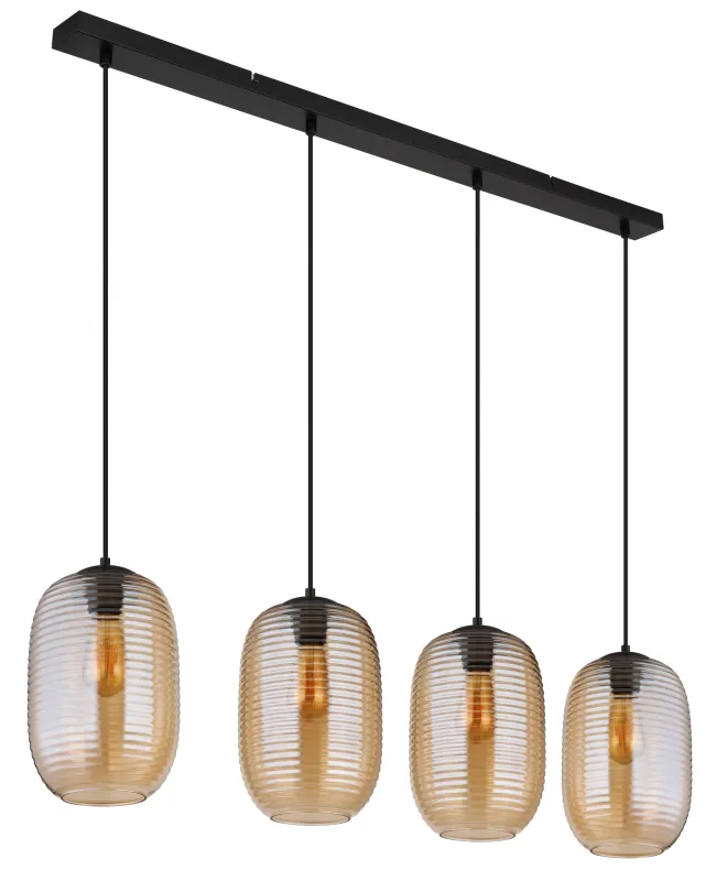 Jefrey 110cm Rav Taklampe Fra Globo Lighting - Denna eleganta taklampa har en avl&aring;ng form och &auml;r utrustad med fyra rundade glaskupor i varm b&auml;rnstensf&auml;rg.