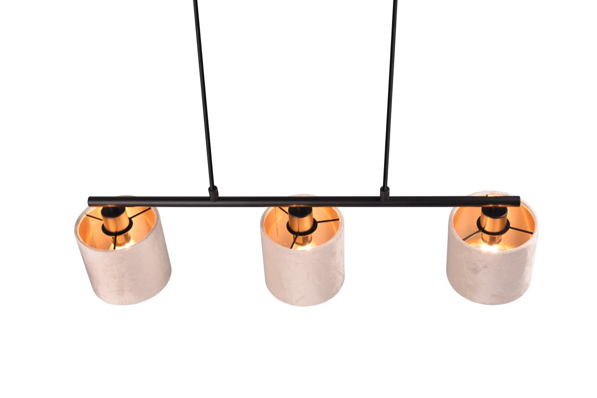 Julieta 66cm Beige Taklampe Fra Trio Lighting - Den smakfulle materialblandingen av matt sort metall og beige fløyel passer lett inn i forskjellige interiørstiler og løfter spisestuen din med et harmonisk preg.