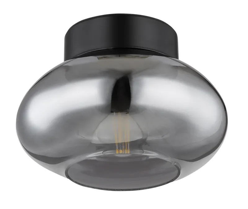 Shaun Ø18 Røykfarget plafond Fra Globo Lighting - Lampan &auml;r tillverkad av mattsvart metall och &auml;r smyckad med en oval sk&auml;rm i r&ouml;kf&auml;rgat glas.