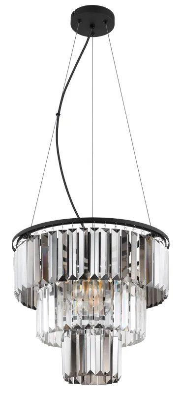 Naxis Ø40 Røykfarget Taklampe Fra Globo Lighting - Naxis &auml;r en vacker takpendel tillverkad av mattsvart metall och &auml;r smyckad med kristaller i r&ouml;kf&auml;rgat och klart glas.