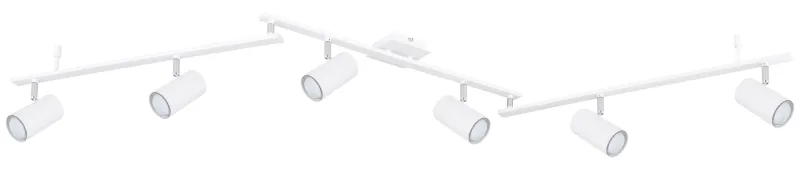 Robby 6 Hvit spotlight Fra Globo Lighting - Den best&aring;r av tre metallst&auml;nger, var och en utrustad med tv&aring; vridbara GU10-socklar med metallfinish.