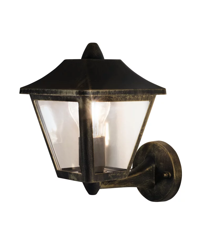 Tradition Svart/gull utendørslampe Fra Ledvance - Den er laget av st&oslash;pt aluminium i sort og gull design med en klar polykarbonat diffusor for et behagelig og klart lys.