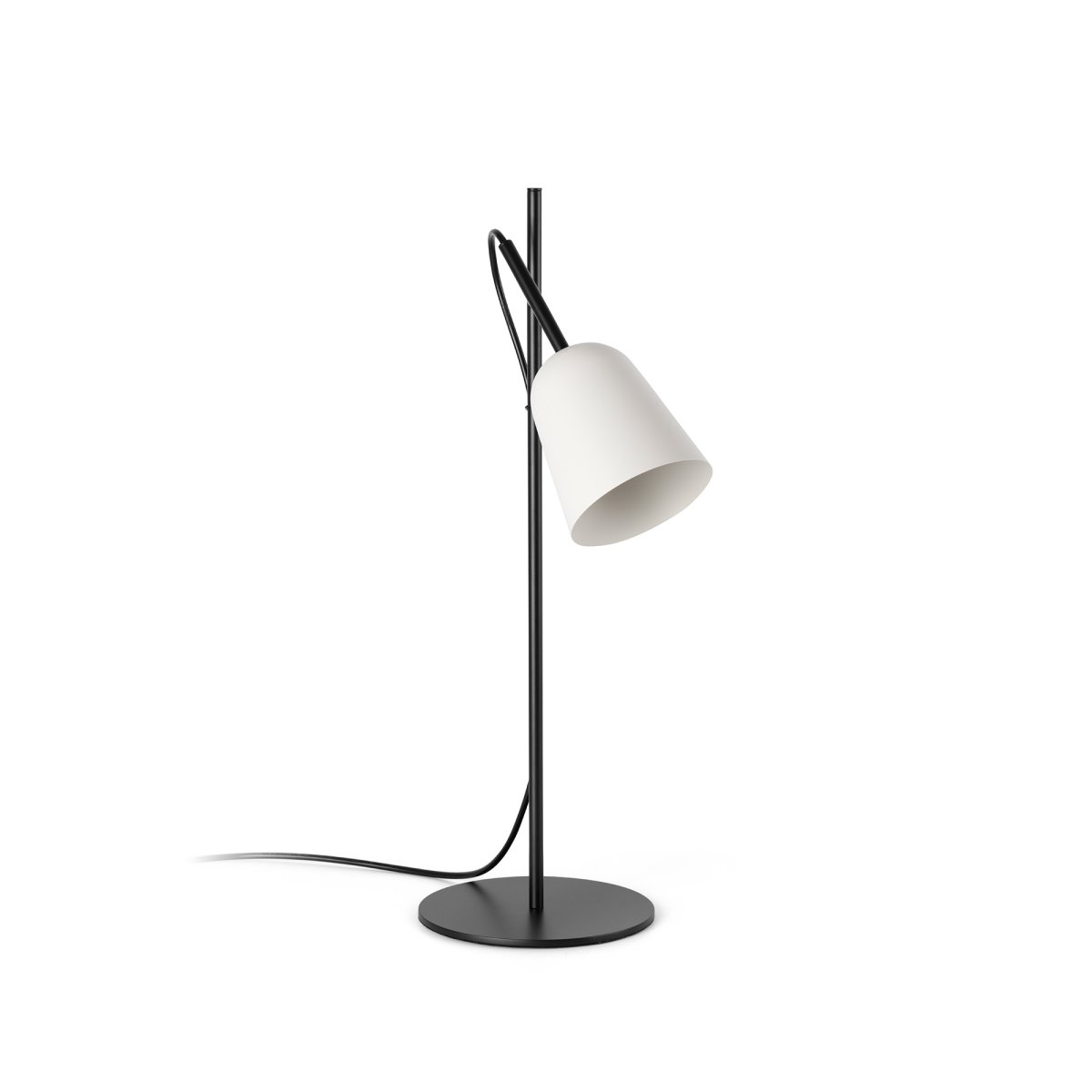 Studio 55cm Hvit skrivebordslampe Fra Faro Barcelona - Lampens signatur er den dekorative kabelklipsen formet som en tregren, en unik detalj som gir den karakter.