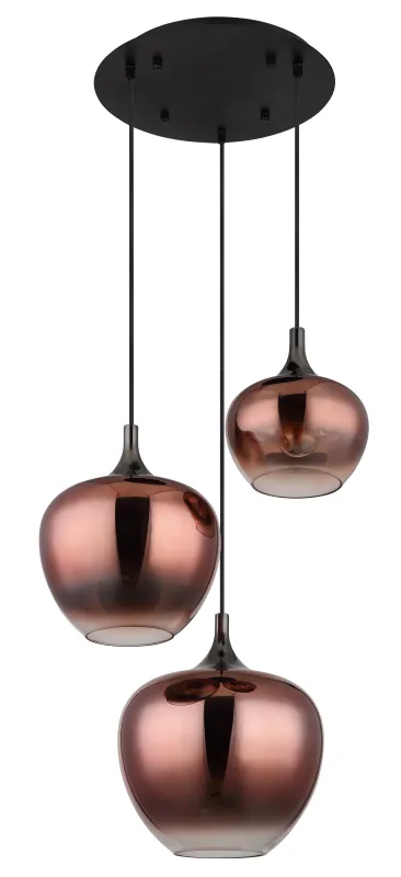 Maxy Ø48 Kopper Taklampe Fra Globo Lighting - Den mattsvarta och krompl&auml;terade metallstommen ger lampan en modern och sofistikerad look, medan de kopparf&auml;rgade glaskuporna med en klar och tonad gradient skapar en unik ljusupplevelse.