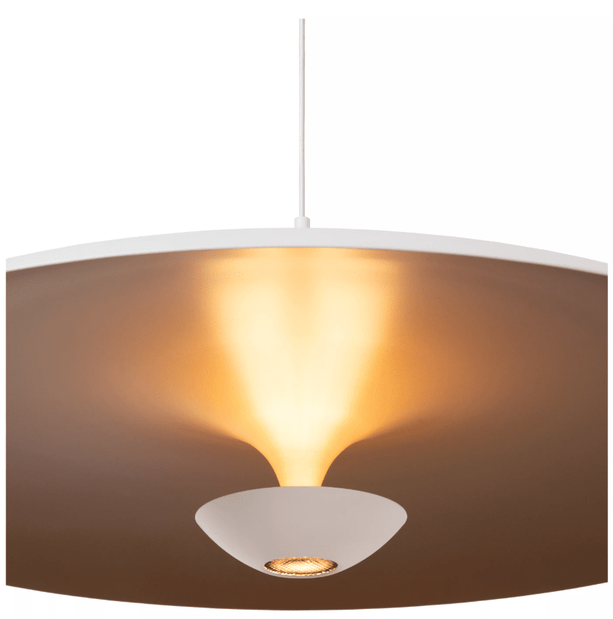 Kenneth Ø80 Hvit Taklampe Fra Lucide - Den integrerte 22W LED-lyskilden sprer et behagelig varmt hvitt lys (2700K) og kan dimmes via en ekstern dimmer, noe som gjør det enkelt å tilpasse belysningen til stemning og anledning.