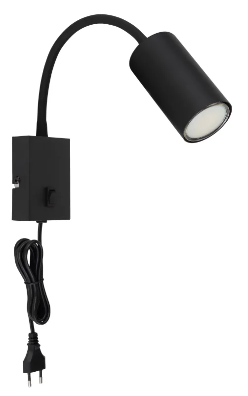 Robby Svart leselampe Fra Globo Lighting - Robby &auml;r en klassisk, kompakt v&auml;gglampa tillverkad i plast och mattsvart metall, vilket ger en stilren och modern look.