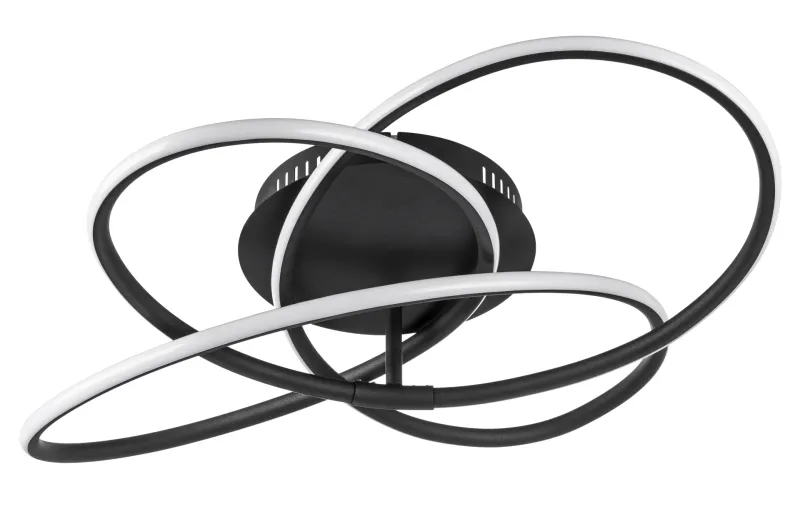 Panda Ø60 Svart plafond Fra Globo Lighting - Den har en fast installerad LED-panel som avger ett varmvit ljus och skapar en behaglig och inbjudande atmosf&auml;r i rummet.