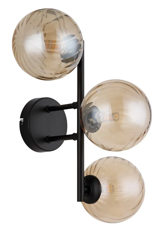 Conor 36cm Rav vegglampe Fra Globo Lighting - Conor v&auml;gglampa i mattsvart med amberf&auml;rgade glassf&auml;rer ger en modern och elegant touch till vilket rum som helst.