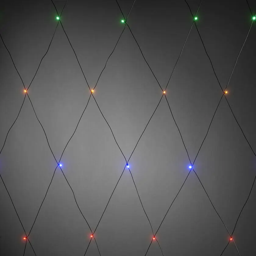 Lysnett multi-colour 3m Flerfarget Fra Konstsmide - Leveres med 10m sort tilkoblingskabel og transformator.