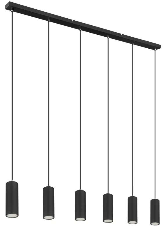 Robby 115cm Svart Taklampe Fra Globo Lighting - Fr&aring;n den 115 cm l&aring;nga takmonteringen l&ouml;per sex kablar, var och en utrustad med en GU10-sockel.