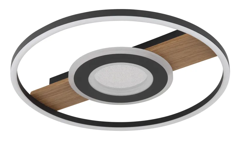 Pikara Ø40 Tre plafond Fra Globo Lighting - Den mattsvarta metallen tillsammans med tr&auml;looken skapar en stilfull balans mellan samtida design och naturlig estetik.