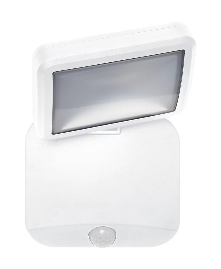 Battery LED Spotlight Sensor Hvit utendørslampe Fra Osram - Med en n&oslash;ytral hvit lysfarge p&aring; 4000K og en integrert bevegelses- og lyssensor sl&aring;r lampen seg p&aring; automatisk ved behov.