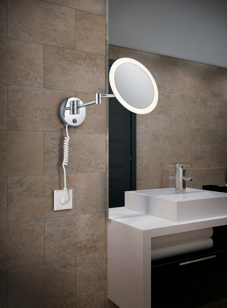 View Ø20 Krom baderomslampe Fra Trio Lighting - Opplev perfekt funksjon og stil med View LED-veggspeilet – et elegant rundt speil med integrert lys og kromfinish som passer til ethvert bad.