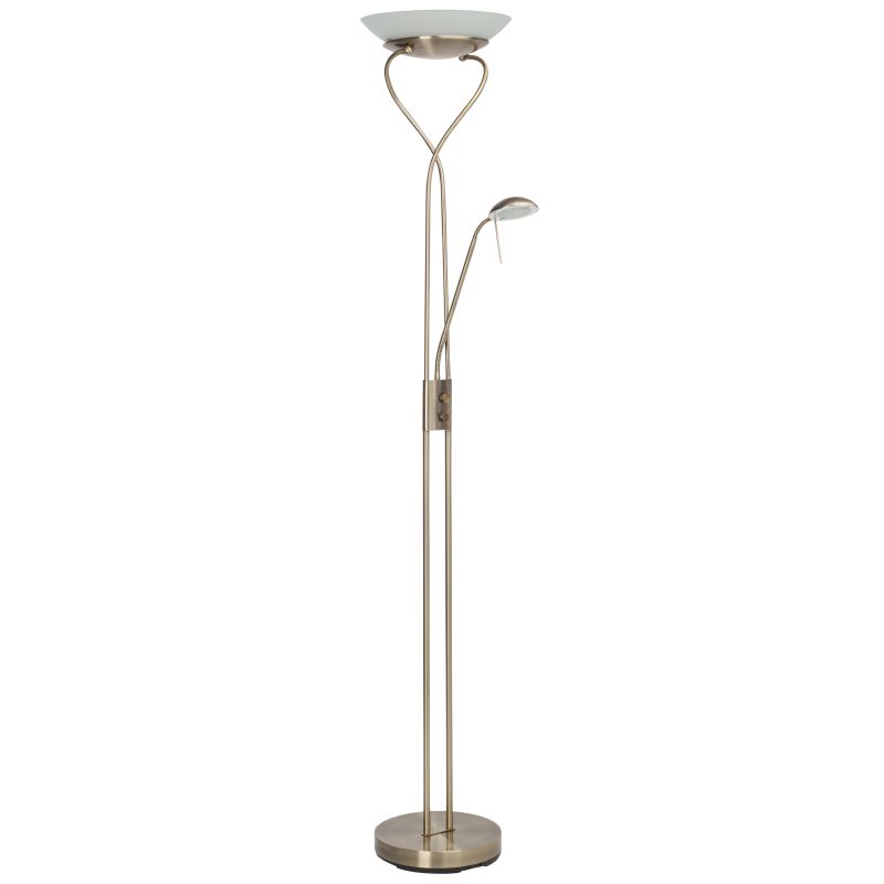 Ollie Antikk messing gulvlampe Fra Brilliant - Ollie gulvlampe er en stilig og klassisk uplight i antikk messing.