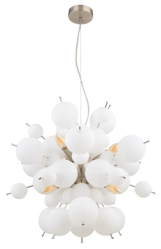 Udo Ø55 Hvit Taklampe Fra Globo Lighting - Dess unika design imponerar med en rund form d&auml;r eleganta metallst&auml;nger sammanl&auml;nkas med dekorativa kulor i olika storlekar.