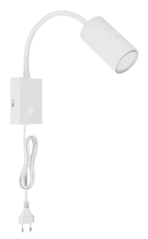 Robby Hvit leselampe Fra Globo Lighting - Robby &auml;r en klassisk, kompakt v&auml;gglampa tillverkad i plast och mattvit metall, vilket ger en stilren och modern look.