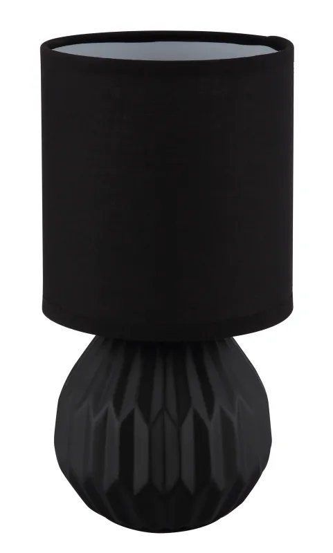 Sylas 23cm Svart bordlampe Fra Globo Lighting - Den rundade keramiska basen i elegant svart och den matchande cylindriska textilsk&auml;rmen skapar en harmonisk och modern estetik.