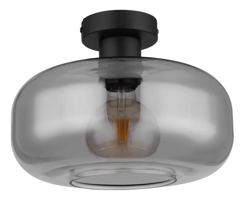 Giuseppe Ø28 Røykfarget plafond Fra Globo Lighting - Lampan &auml;r tillverkad av mattsvart metall och &auml;r smyckad med en vackert formad glaskupa i r&ouml;kf&auml;rgat glas.