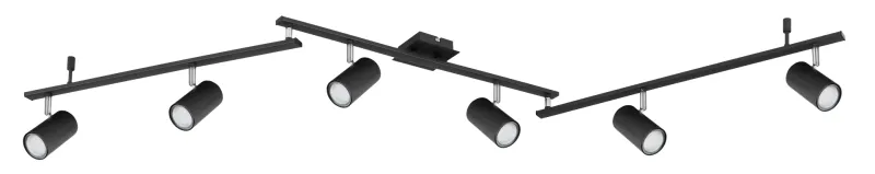 Robby 6 Svart spotlight Fra Globo Lighting - Den best&aring;r av tre metallst&auml;nger, var och en utrustad med tv&aring; vridbara GU10-socklar med metallfinish.
