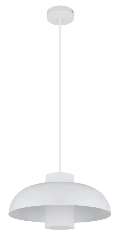 Lowe Ø38 Hvit Taklampe Fra Globo Lighting - Den runda sk&auml;rmen i mattvit metall ger ett elegant och tidl&ouml;st uttryck, medan den cylinderformade sk&auml;rmen i opalglas sprider ett mjukt och behagligt ljus.
