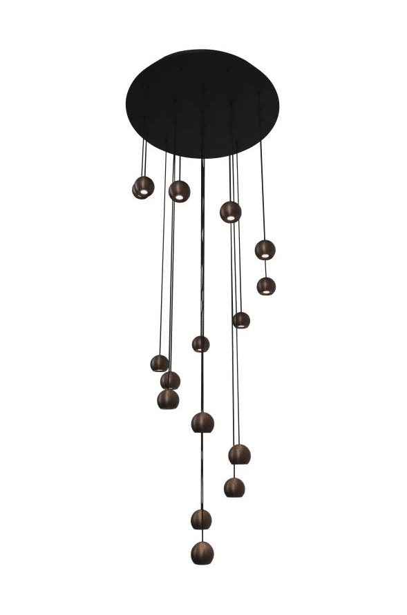 Montana Ø55 Brun Taklampe Fra Lucide - Høyden er justerbar med sin 300 cm lange ledningslengde, og de runde spotlightene med en diameter på 7 cm gir et godt og sterkt lys rettet nedover.