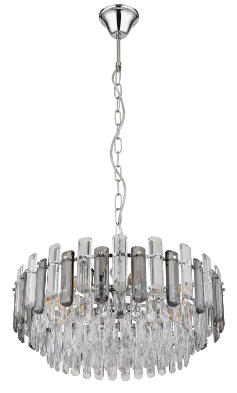 Orgina Ø60 Røykfarget krystall Fra Globo Lighting - Takkronan Orgina tillf&ouml;r rummet en lyxig k&auml;nsla med gnistrande kristaller och r&ouml;kf&auml;rgade glasstavar.