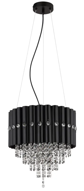 Eleos Ø40 Svart Taklampe Fra Globo Lighting - Med en stomme i matt svartlackerad metall och en lampsk&auml;rm i samma nyans sm&auml;lter den harmoniskt in i b&aring;de moderna och klassiska interi&ouml;rer.