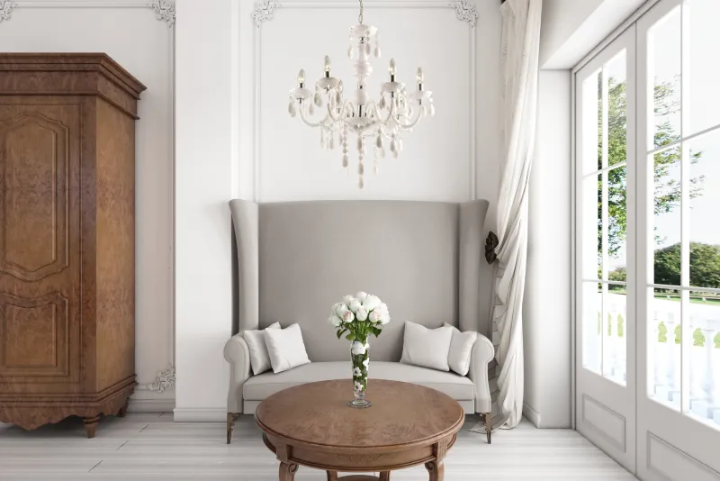 Cuimbra Ø65 Hvit krystall Fra Globo Lighting - Dess krom- och vitf&auml;rgade yta tillsammans med h&auml;ngande kristaller skapar ett sofistikerat uttryck.