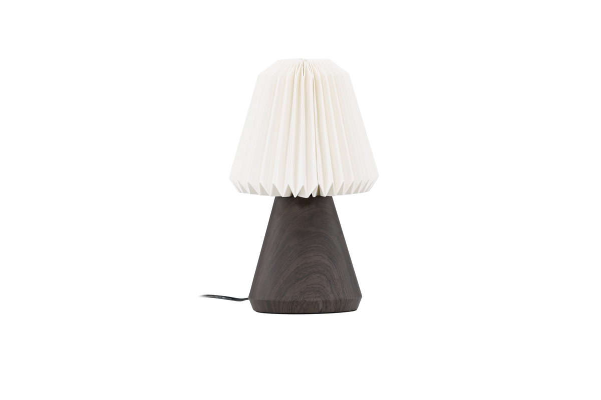 Fjällen 33cm Valnøtt bordlampe Fra Venture Design - Den plisserte lampeskjermen i hvitt papir sprer et fint og behagelig lys som skaper en avslappende atmosf&aelig;re og gir deg en beroligende f&oslash;lelse.