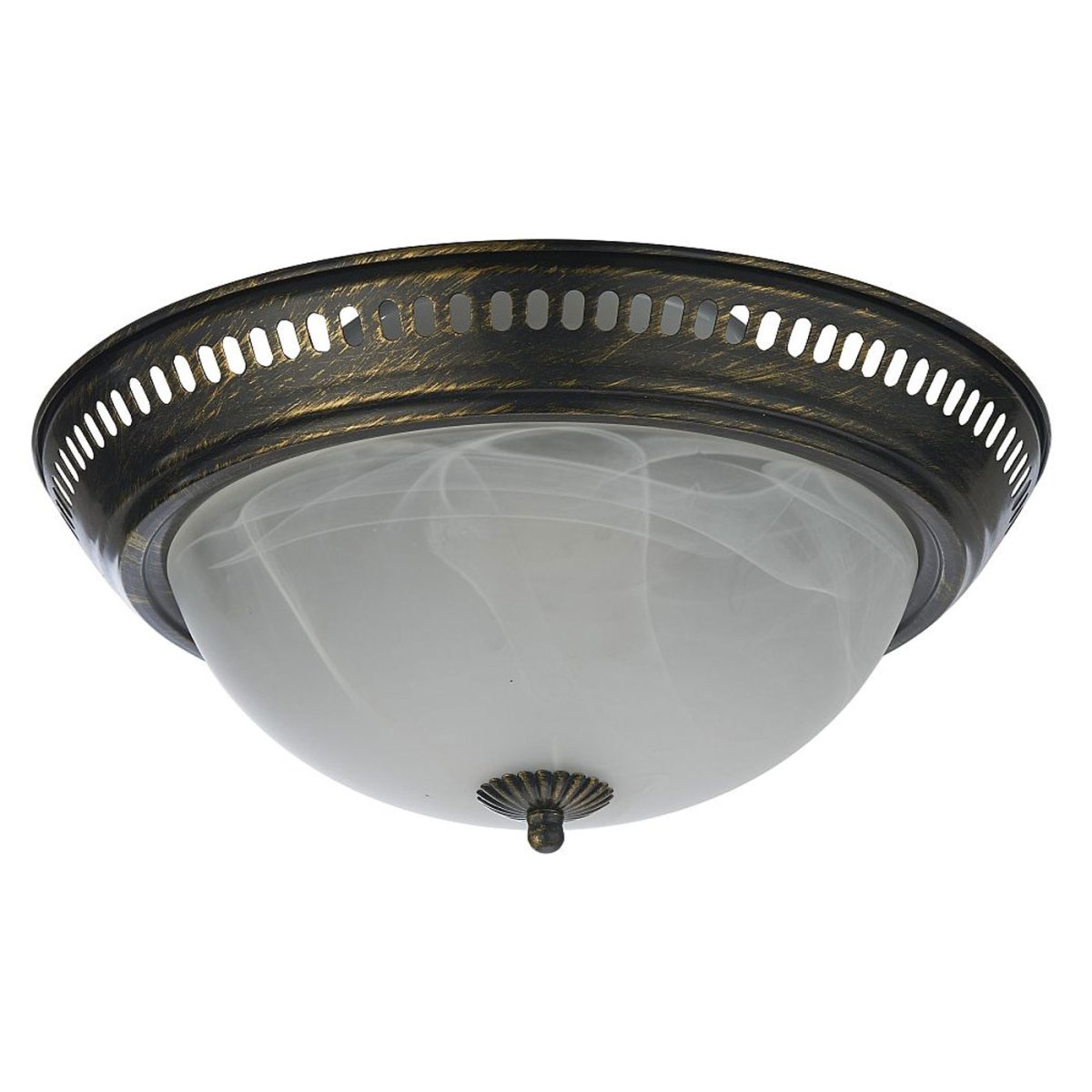 Plafond Ø34 Svart gull plafond Fra Oriva - Med sin antikkinspirerte metallramme i messingfinish og en vakker kuppel i marmorlignende glass vil den v&aelig;re et perfekt valg for deg som &oslash;nsker &aring; tilf&oslash;re hjemmet ditt et snev av rustikk eleganse.