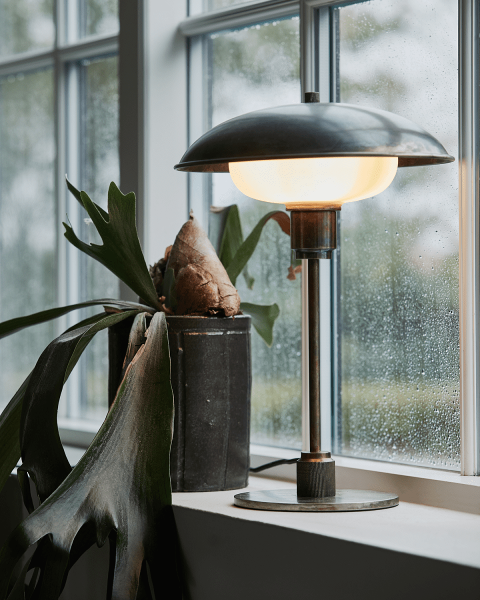 Boston 42cm Antikk brun bordlampe Fra House Doctor - Det er en moderne klassiker med et industrielt preg takket være jernets materiale og overflatebehandlingen til lampeskjermen og sokkelen.