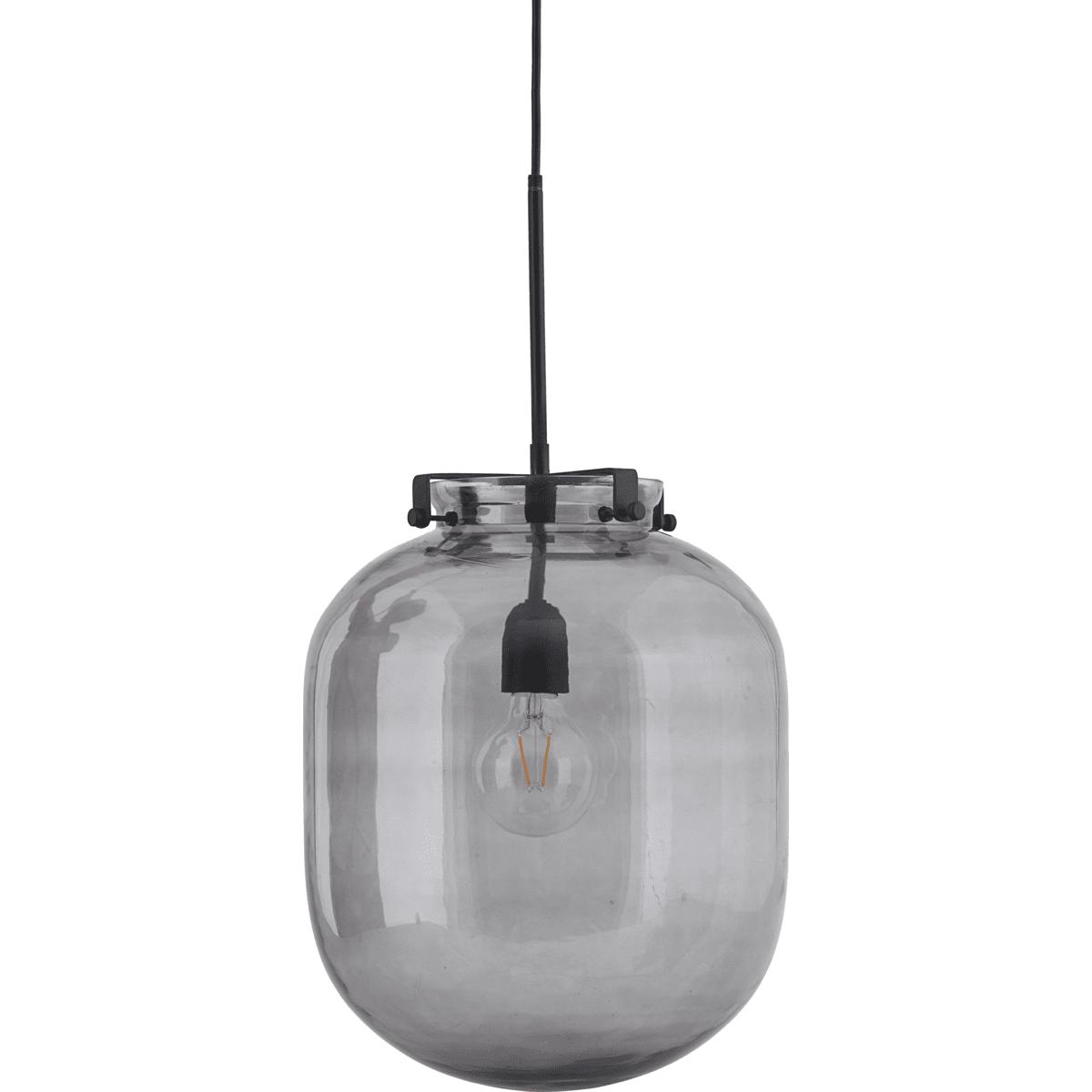 Ball Ø30 Svart Taklampe Fra House Doctor - Glassskjermen har en vakker og r&oslash;ykgr&aring;; farge, som gir lampen et varmt og i&oslash;ynefallende utseende.