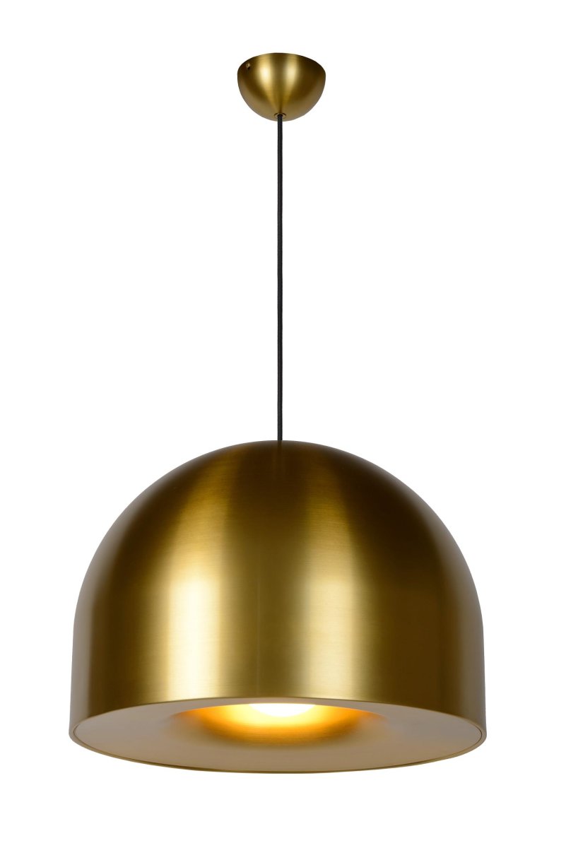 Akron Ø50 Matt gull/messing Taklampe Fra Lucide - Laget av h&oslash;ykvalitets metall med en halvsirkul&aelig;r nyanse i en moderne finish, kombinerer Akron et stilig design med en subtil klassisk sjarm.
