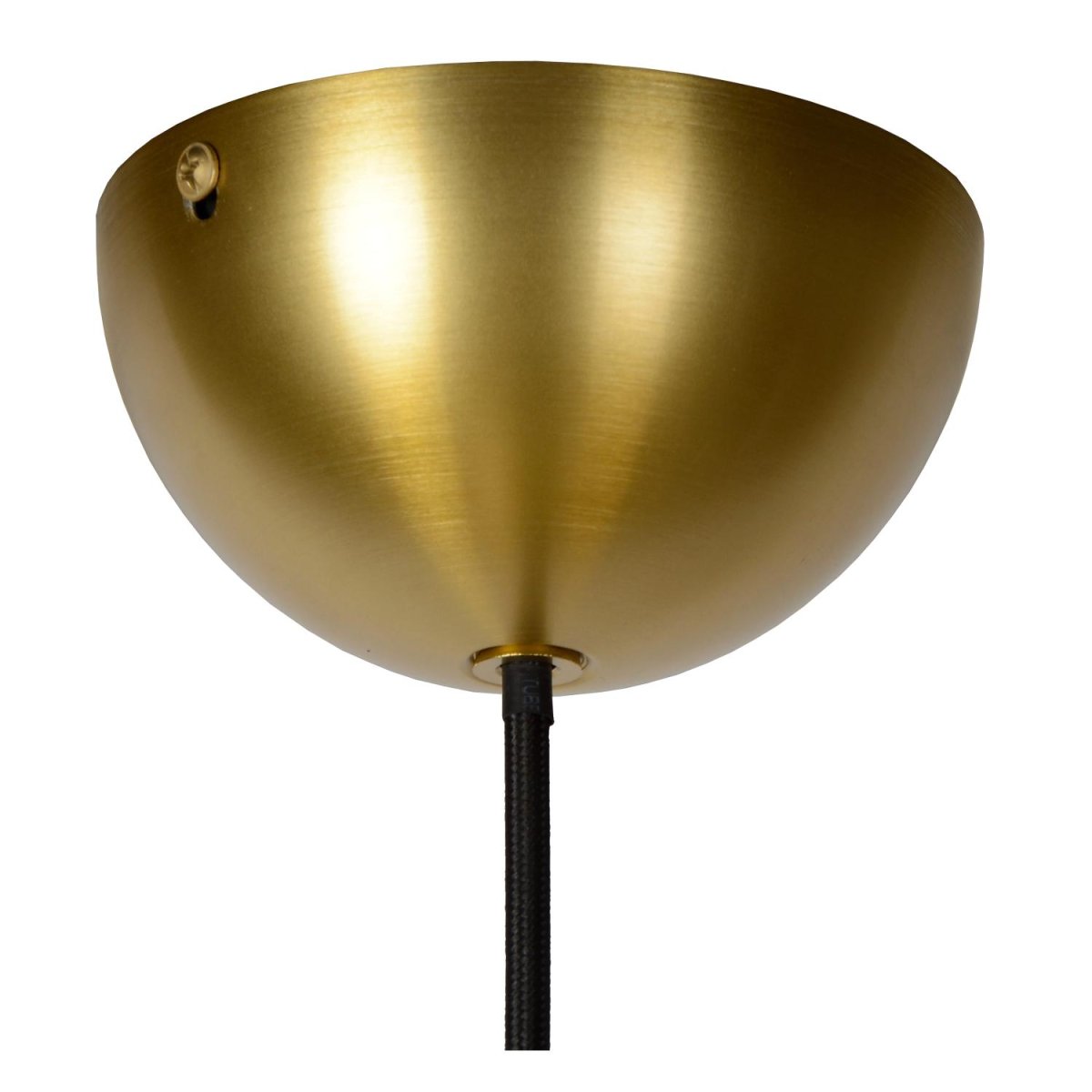 Akron Ø50 Matt gull/messing Taklampe Fra Lucide - Laget av h&oslash;ykvalitets metall med en halvsirkul&aelig;r nyanse i en moderne finish, kombinerer Akron et stilig design med en subtil klassisk sjarm.