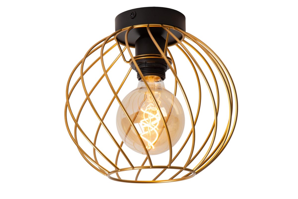 Danza Ø25 Matt gull/messing plafond Fra Lucide - Taklampen har en diameter på 25 centimeter og en høyde på 22,5 centimeter.
