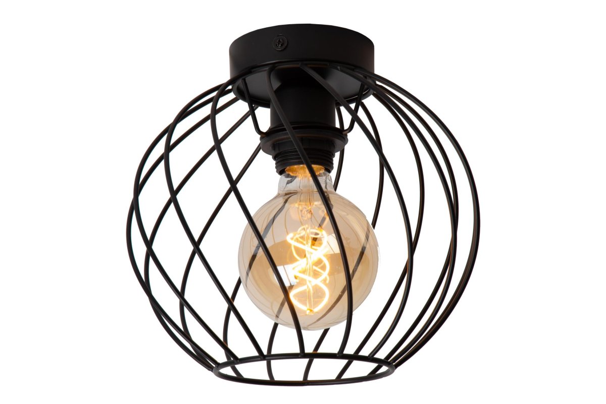 Danza Ø25 Svart plafond Fra Lucide - Taklampen har en diameter på 25 centimeter og en høyde på 22,5 centimeter.
