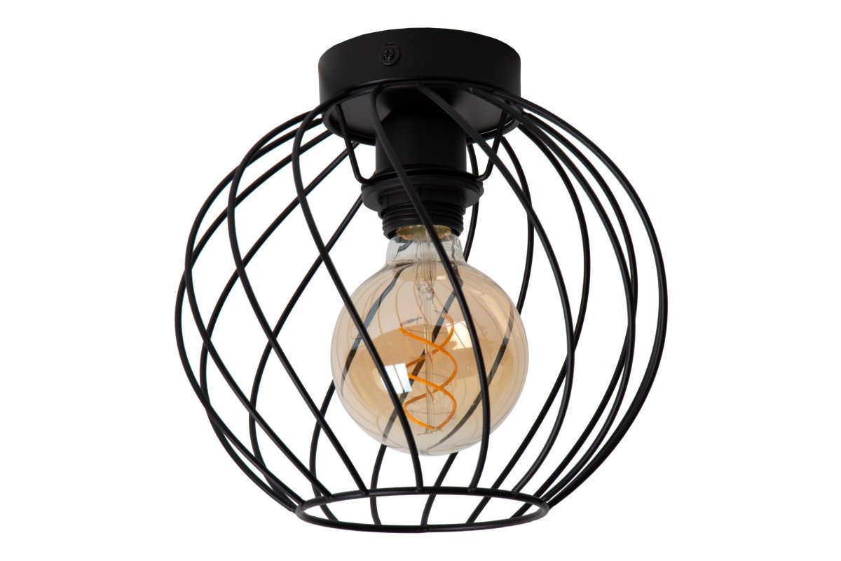 Danza Ø25 Svart plafond Fra Lucide - Taklampen har en diameter på 25 centimeter og en høyde på 22,5 centimeter.