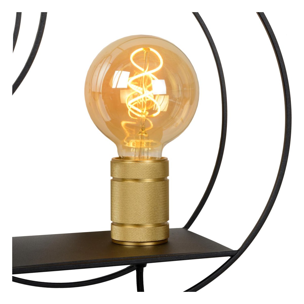 Circle 43cm Svart vegglampe Fra Lucide - Med en dobbel hylle kan du enkelt plassere en plante, en fotoramme eller en statue ved siden av den &aring;pne lyskilden.