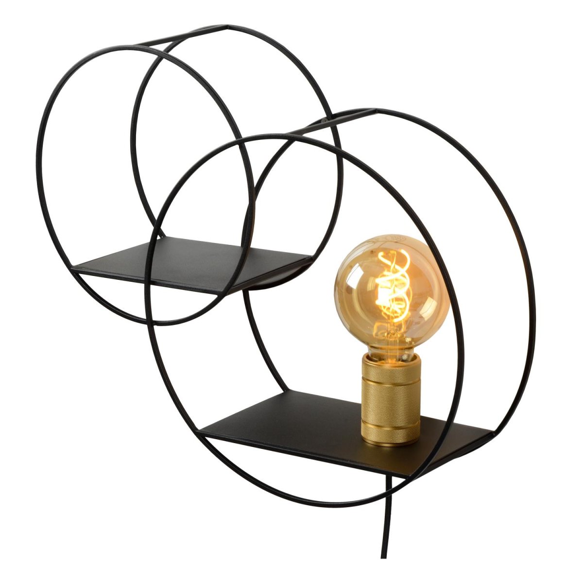 Circle 43cm Svart vegglampe Fra Lucide - Med en dobbel hylle kan du enkelt plassere en plante, en fotoramme eller en statue ved siden av den &aring;pne lyskilden.