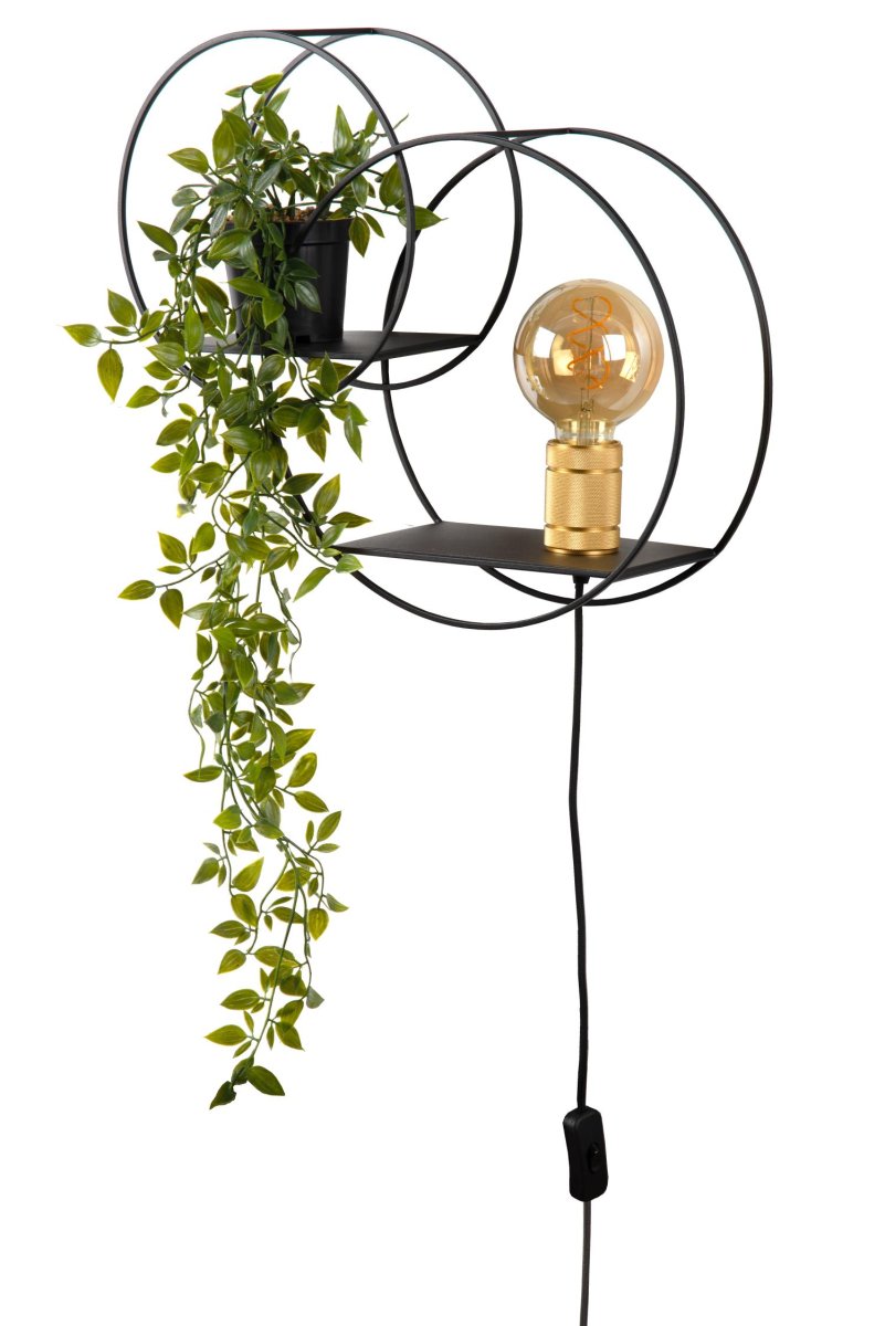 Circle 43cm Svart vegglampe Fra Lucide - Med en dobbel hylle kan du enkelt plassere en plante, en fotoramme eller en statue ved siden av den &aring;pne lyskilden.