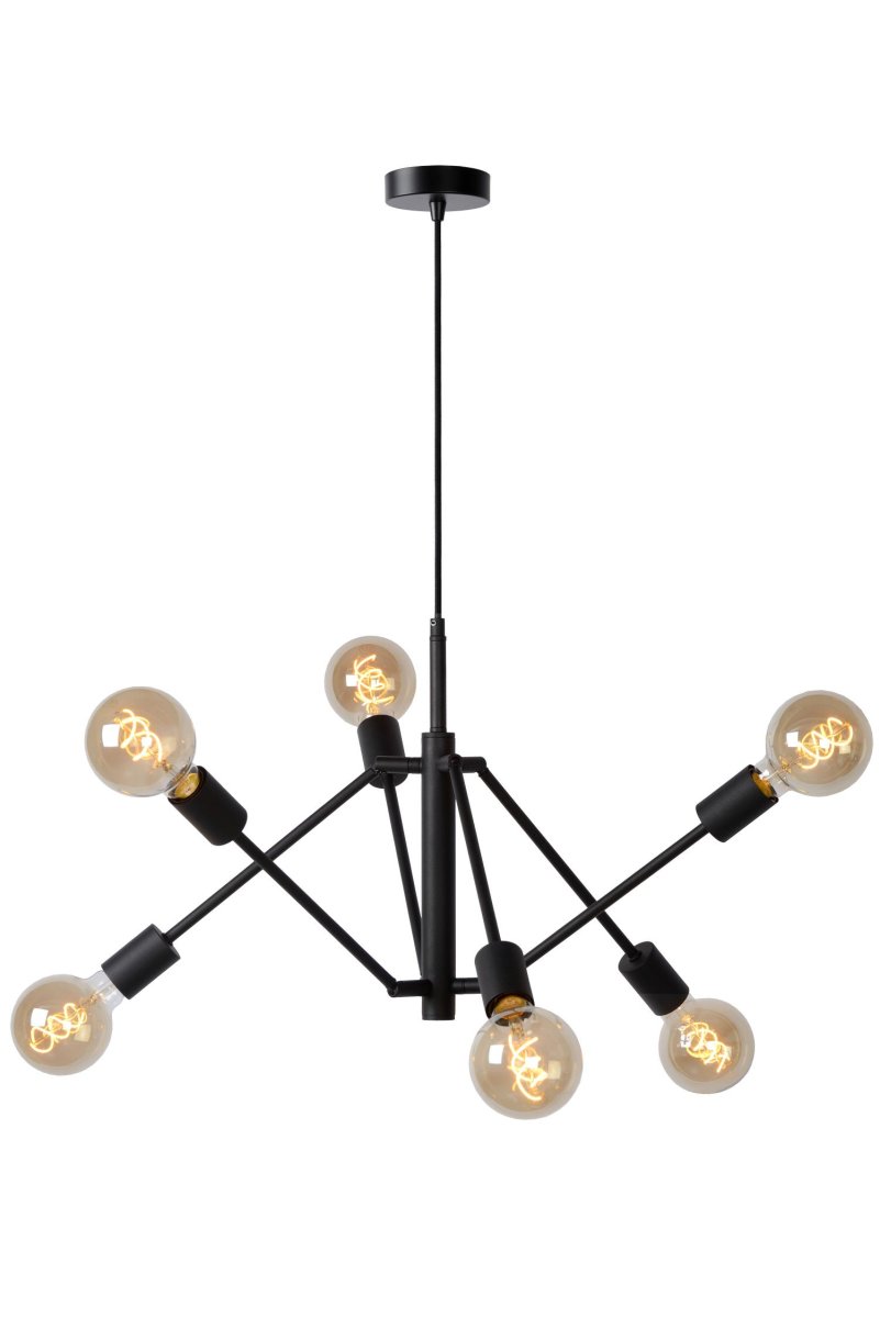 Lester Ø76 Svart Taklampe Fra Lucide - Totalt 6 lyspunkter er gruppert i tre, med et gap på knapt en halv meter.